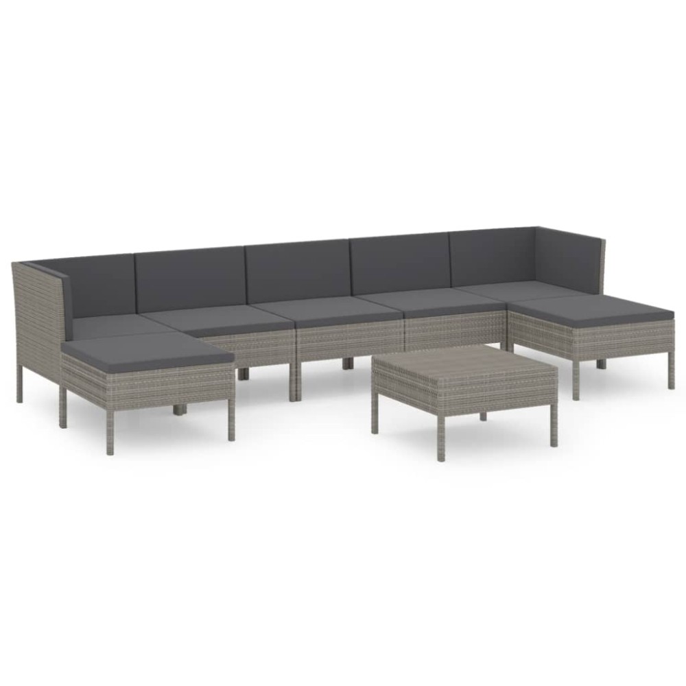 vidaXL Set mobilier de grădină cu perne, 8 piese, gri, poliratan