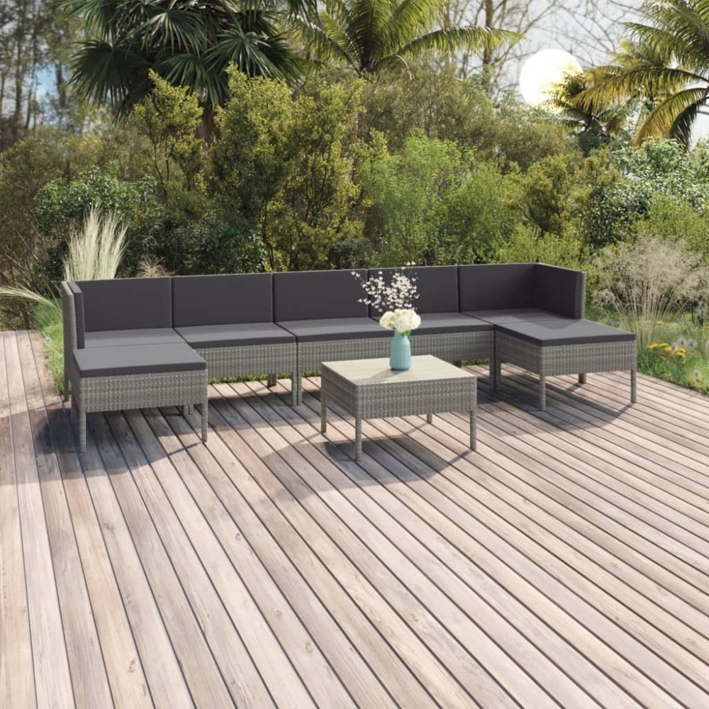 vidaXL Set mobilier de grădină cu perne, 8 piese, gri, poliratan