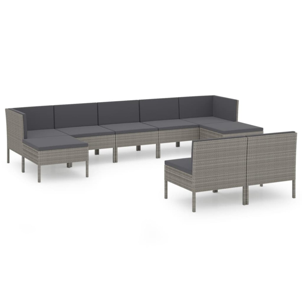 vidaXL Set mobilier de grădină cu perne, 9 piese, gri, poliratan