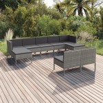 vidaXL Set mobilier de grădină cu perne, 9 piese, gri, poliratan vidaXL Set mobilier de grădină cu perne, 9 piese, gri, poliratan