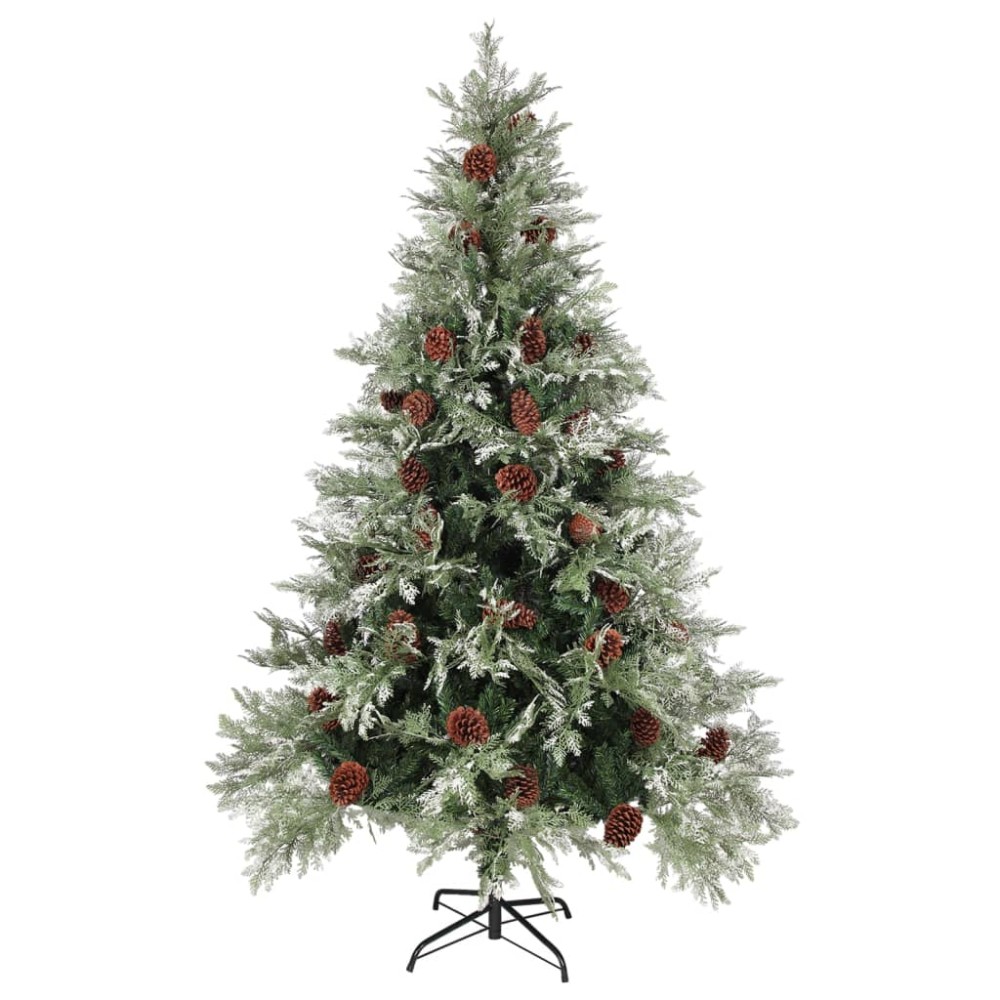 vidaXL Brad Crăciun pre-iluminat conuri de pin verde/alb 120 cm PVC/PE