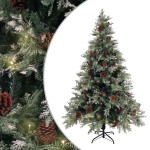 vidaXL Brad Crăciun pre-iluminat conuri de pin verde/alb 120 cm PVC/PE vidaXL Brad Crăciun pre-iluminat conuri de pin verde/alb 120 cm PVC/PE