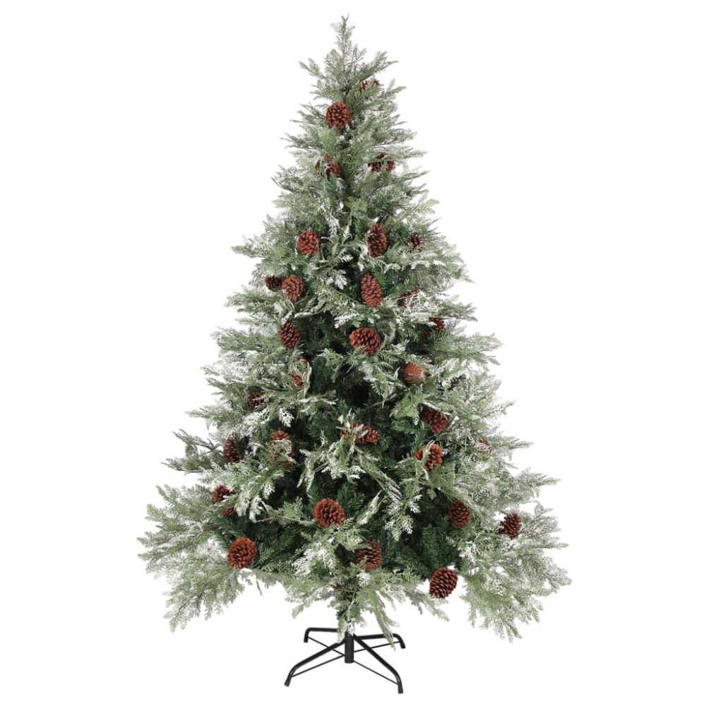 vidaXL Brad Crăciun pre-iluminat conuri de pin verde/alb 150 cm PVC/PE