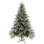 vidaXL Brad Crăciun pre-iluminat conuri de pin verde/alb 150 cm PVC/PE vidaXL Brad Crăciun pre-iluminat conuri de pin verde/alb 150 cm PVC/PE