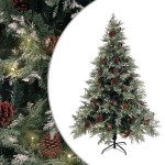 vidaXL Brad Crăciun pre-iluminat conuri de pin verde/alb 150 cm PVC/PE vidaXL Brad Crăciun pre-iluminat conuri de pin verde/alb 150 cm PVC/PE