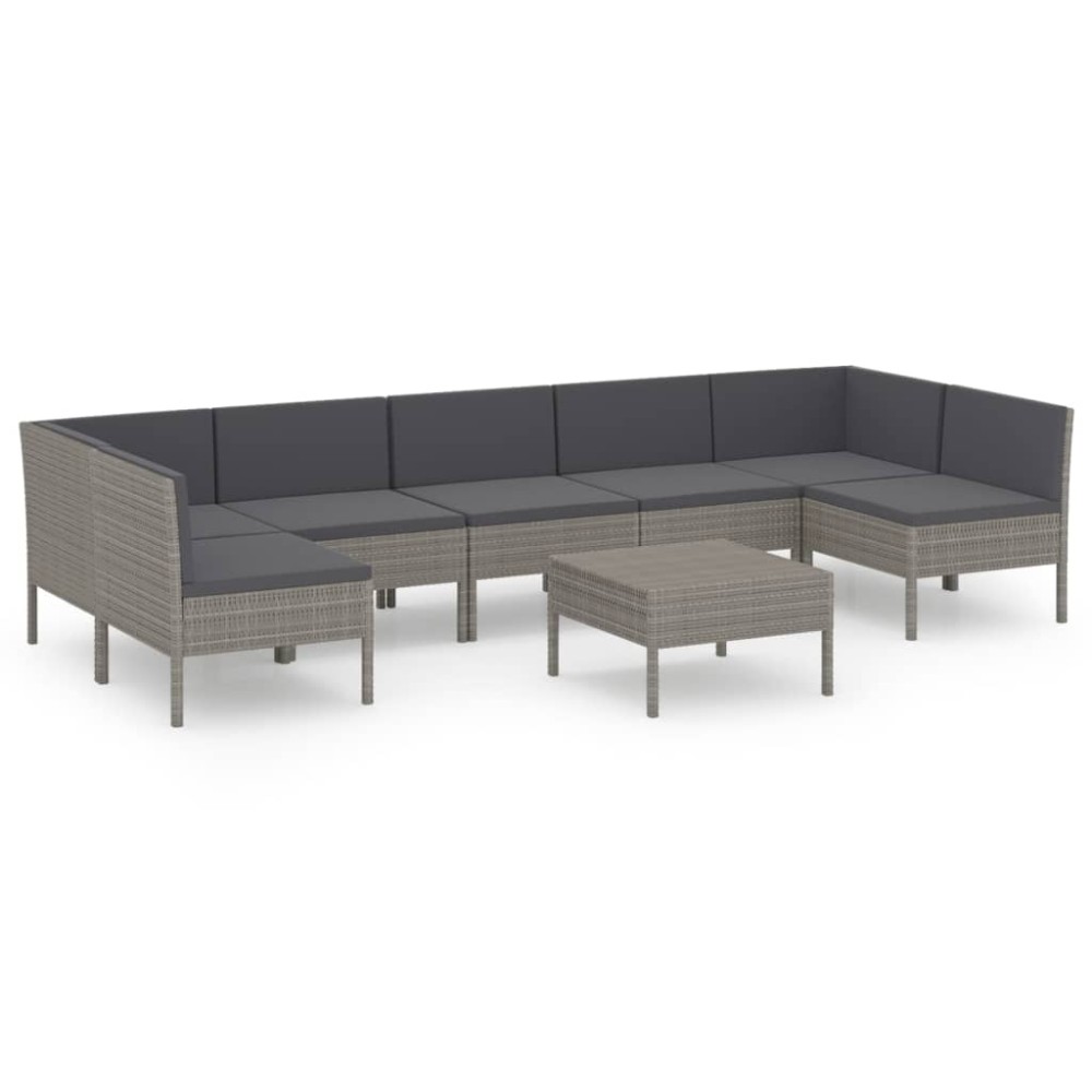 vidaXL Set mobilier de grădină cu perne, 8 piese, gri, poliratan