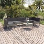 vidaXL Set mobilier de grădină cu perne, 8 piese, gri, poliratan vidaXL Set mobilier de grădină cu perne, 8 piese, gri, poliratan