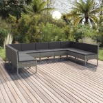 vidaXL Set mobilier de grădină cu perne, 9 piese, gri, poliratan vidaXL Set mobilier de grădină cu perne, 9 piese, gri, poliratan