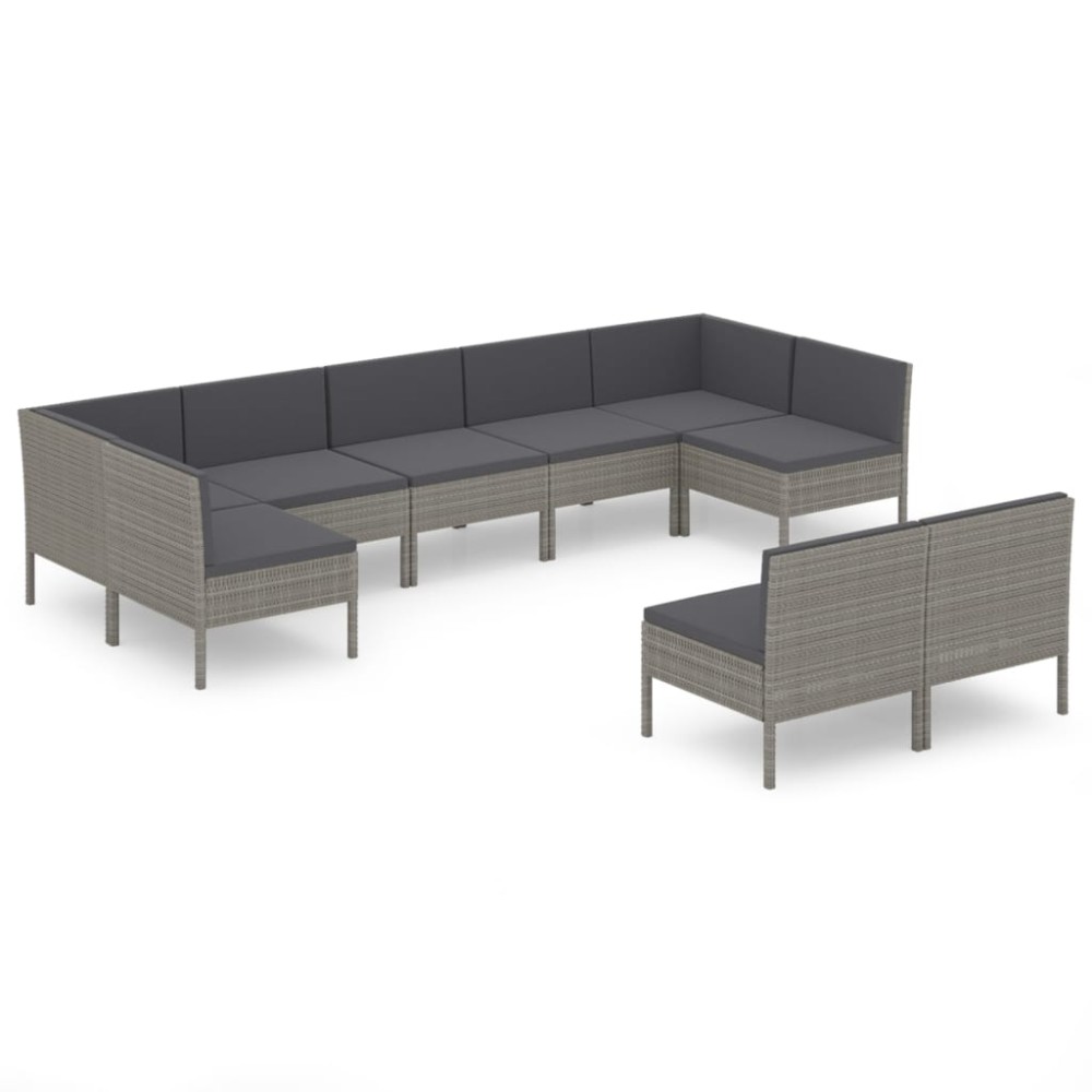 vidaXL Set mobilier de grădină cu perne, 9 piese, gri, poliratan