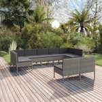 vidaXL Set mobilier de grădină cu perne, 9 piese, gri, poliratan vidaXL Set mobilier de grădină cu perne, 9 piese, gri, poliratan