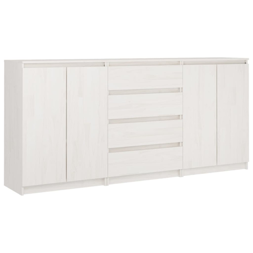 vidaXL Dulapuri laterale, 3 buc., alb, lemn masiv de pin