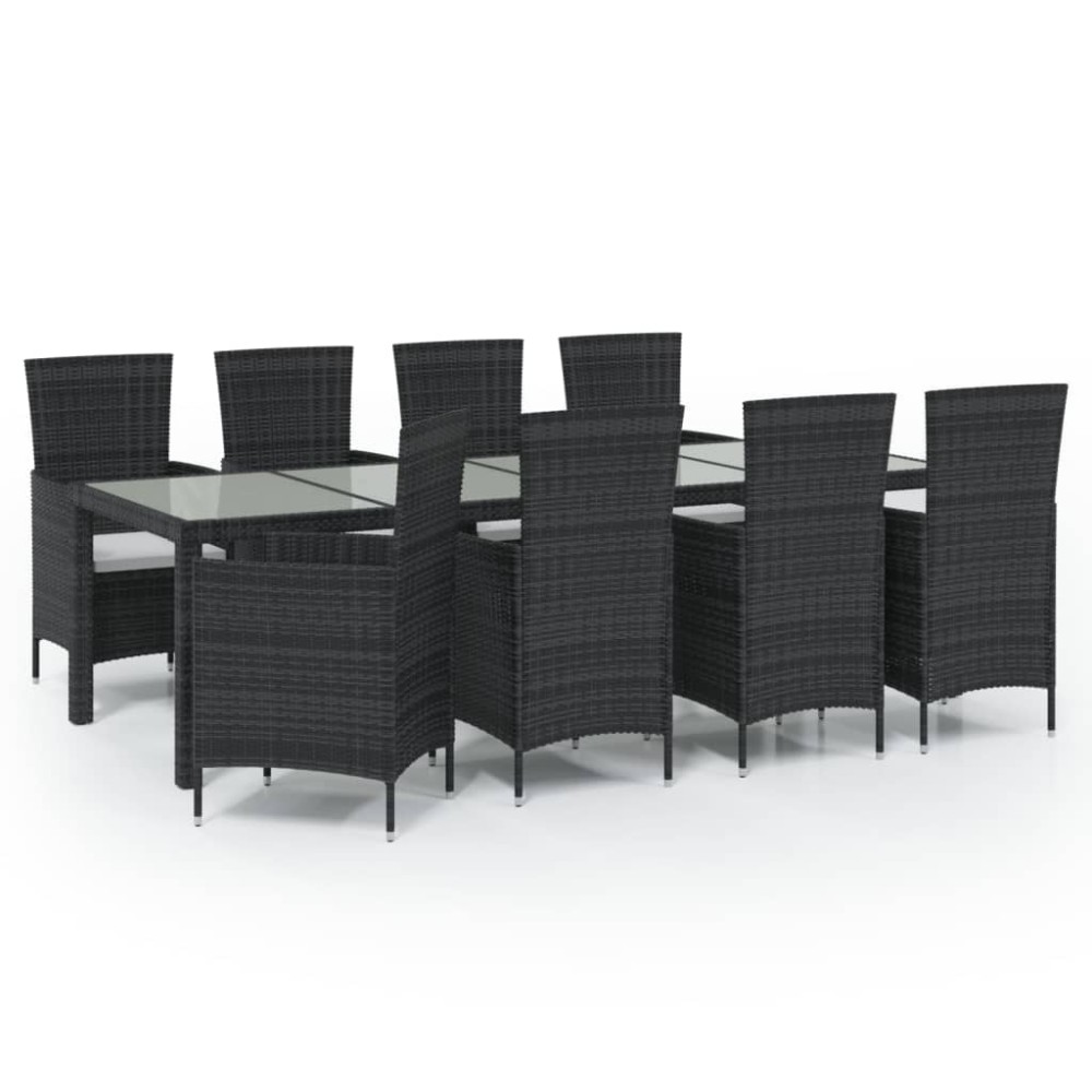 vidaXL Set mobilier de grădină cu perne, 9 piese, negru, poliratan