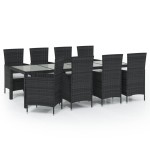 vidaXL Set mobilier de grădină cu perne, 9 piese, negru, poliratan