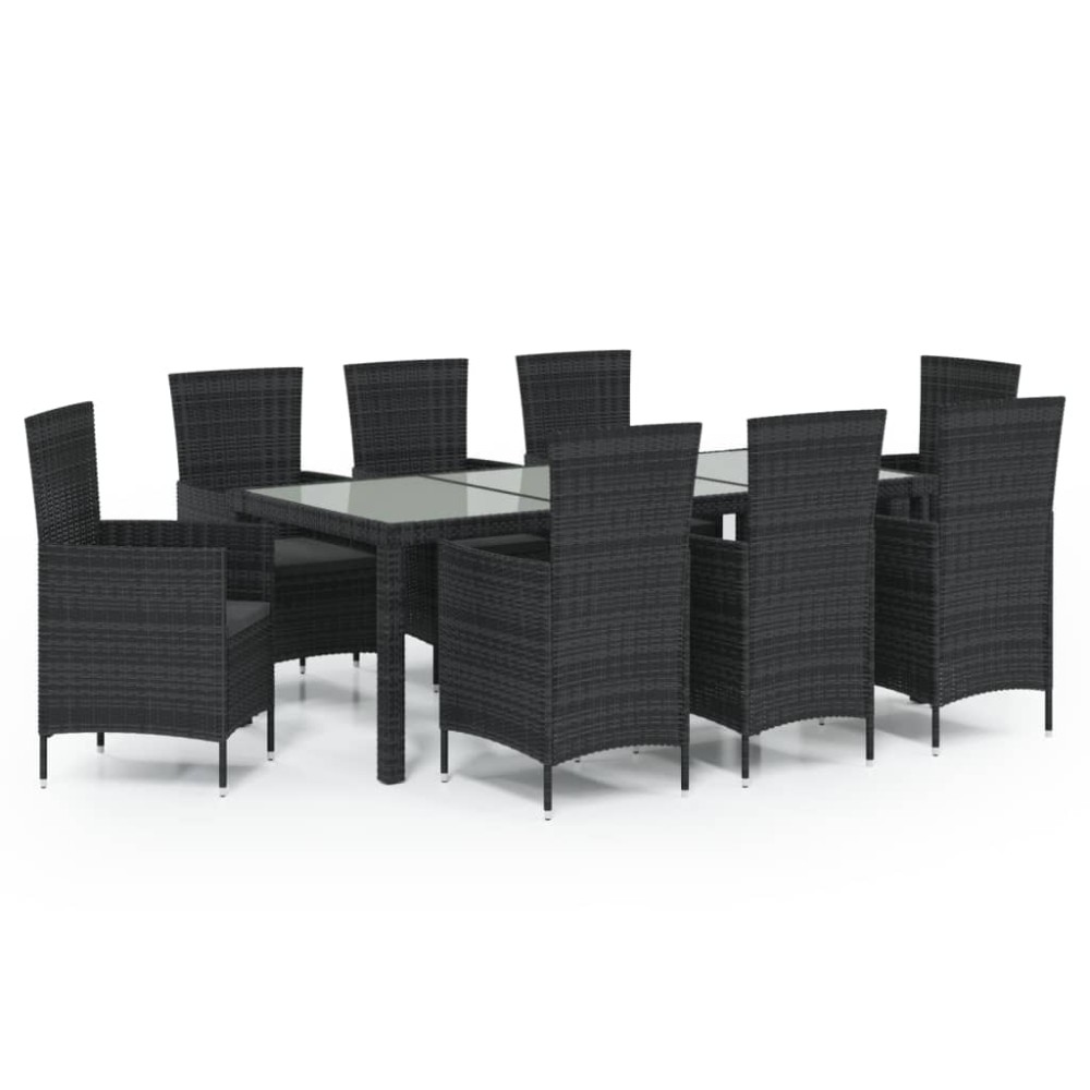vidaXL Set mobilier de grădină cu perne, 9 piese, negru, poliratan
