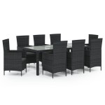vidaXL Set mobilier de grădină cu perne, 9 piese, negru, poliratan vidaXL Set mobilier de grădină cu perne, 9 piese, negru, poliratan