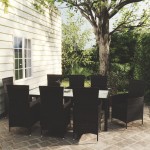 vidaXL Set mobilier de grădină cu perne, 9 piese, negru, poliratan vidaXL Set mobilier de grădină cu perne, 9 piese, negru, poliratan