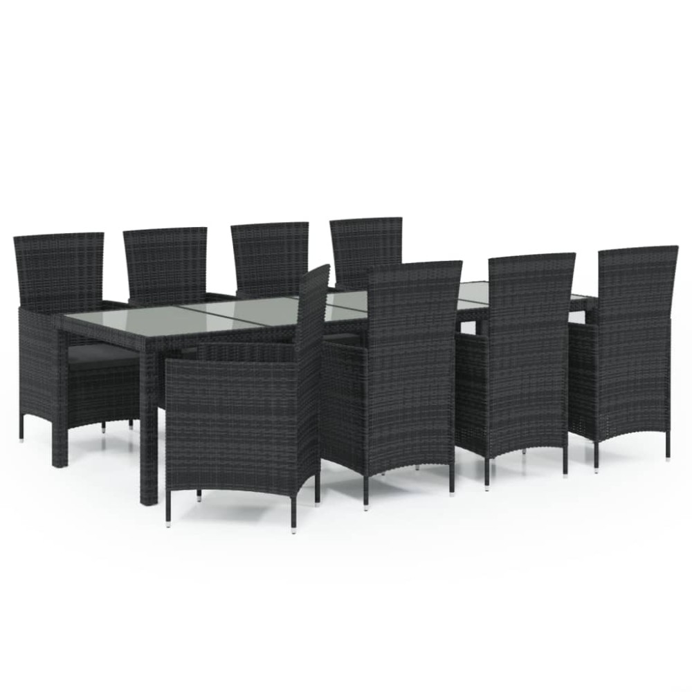 vidaXL Set mobilier de grădină cu perne, 9 piese, negru, poliratan