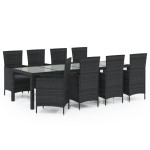 vidaXL Set mobilier de grădină cu perne, 9 piese, negru, poliratan