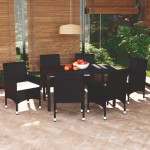 vidaXL Set mobilier de grădină cu perne, 7 piese, negru, poliratan vidaXL Set mobilier de grădină cu perne, 7 piese, negru, poliratan