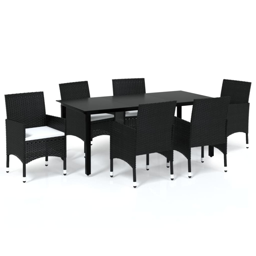 vidaXL Set mobilier de grădină cu perne, 7 piese, negru, poliratan