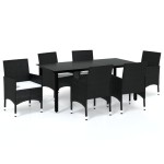 vidaXL Set mobilier de grădină cu perne, 7 piese, negru, poliratan vidaXL Set mobilier de grădină cu perne, 7 piese, negru, poliratan