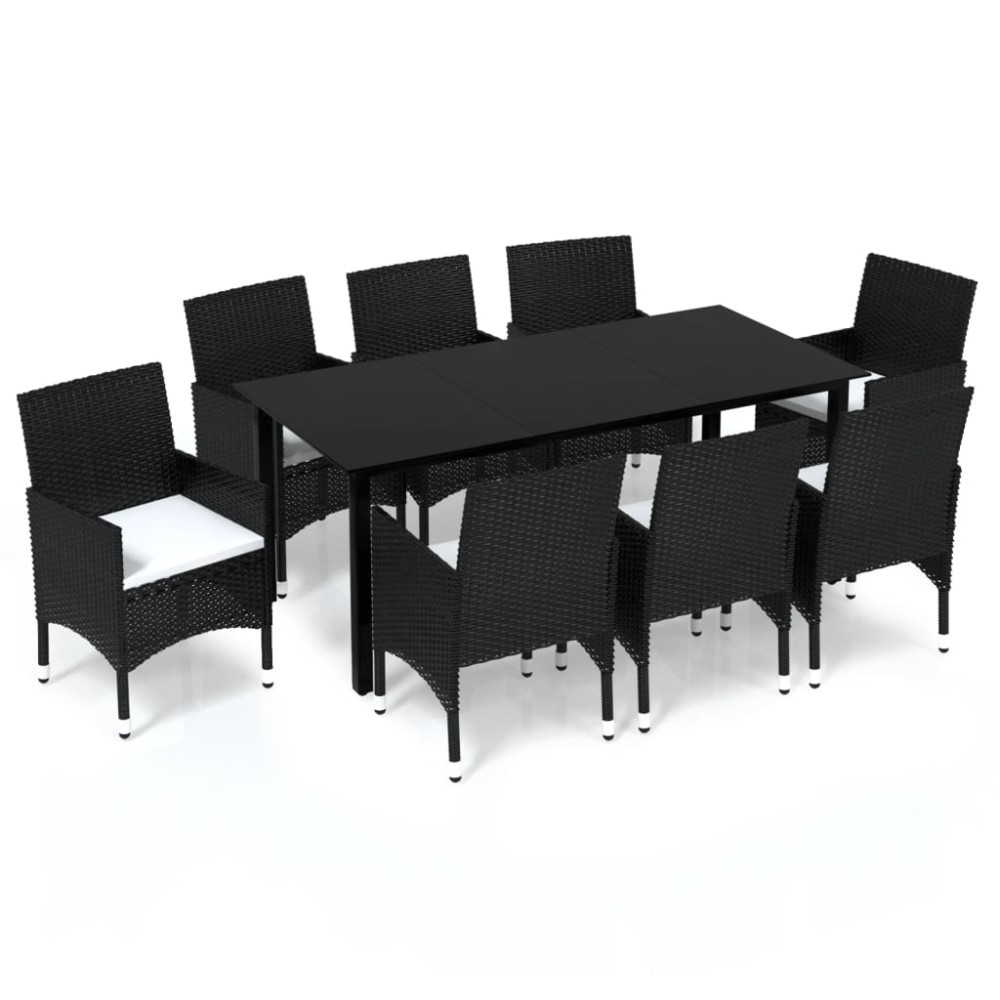 vidaXL Set mobilier de grădină cu perne, 9 piese, negru, poliratan
