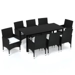 vidaXL Set mobilier de grădină cu perne, 9 piese, negru, poliratan