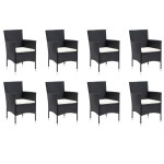 vidaXL Set mobilier de grădină cu perne, 9 piese, negru, poliratan