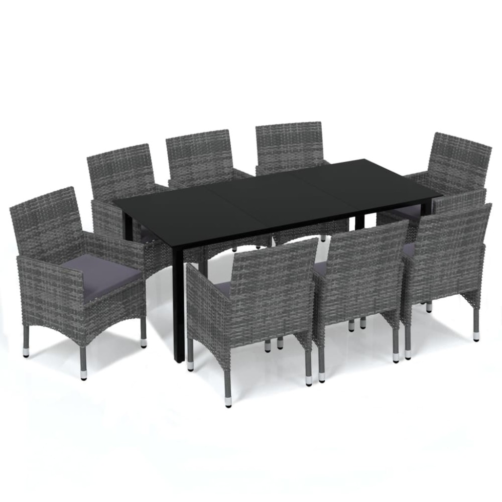 vidaXL Set mobilier de grădină cu perne, 9 piese, gri, poliratan