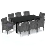vidaXL Set mobilier de grădină cu perne, 9 piese, gri, poliratan vidaXL Set mobilier de grădină cu perne, 9 piese, gri, poliratan