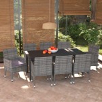 vidaXL Set mobilier de grădină cu perne, 9 piese, gri, poliratan vidaXL Set mobilier de grădină cu perne, 9 piese, gri, poliratan
