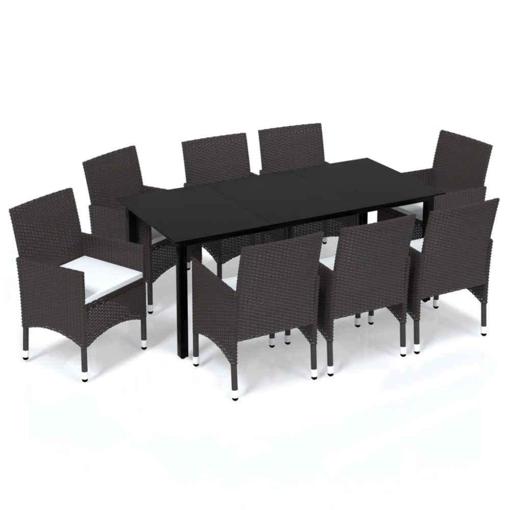 vidaXL Set mobilier de grădină cu perne, 9 piese, maro, poliratan