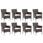 vidaXL Set mobilier de grădină cu perne, 9 piese, maro, poliratan