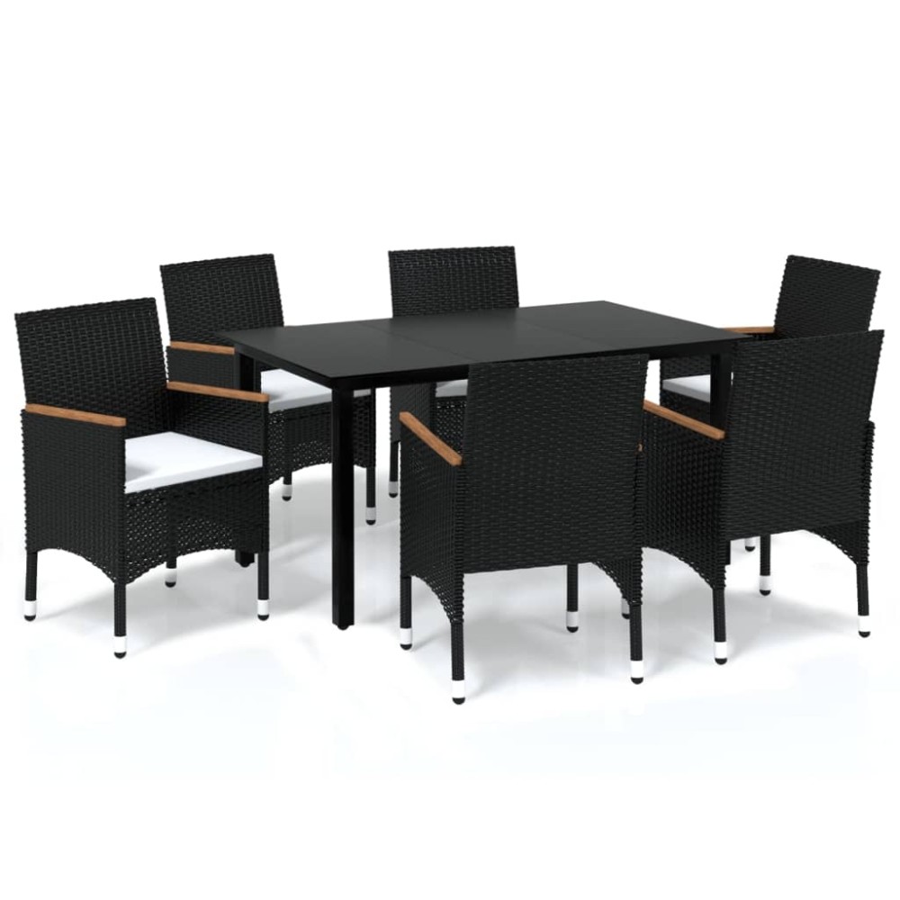 vidaXL Set mobilier de grădină cu perne, 7 piese, negru, poliratan