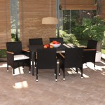 vidaXL Set mobilier de grădină cu perne, 7 piese, negru, poliratan vidaXL Set mobilier de grădină cu perne, 7 piese, negru, poliratan