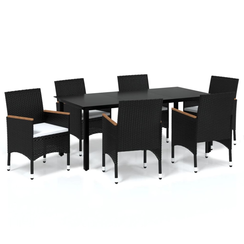 vidaXL Set mobilier de grădină cu perne, 7 piese, negru, poliratan