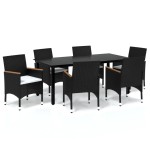 vidaXL Set mobilier de grădină cu perne, 7 piese, negru, poliratan vidaXL Set mobilier de grădină cu perne, 7 piese, negru, poliratan