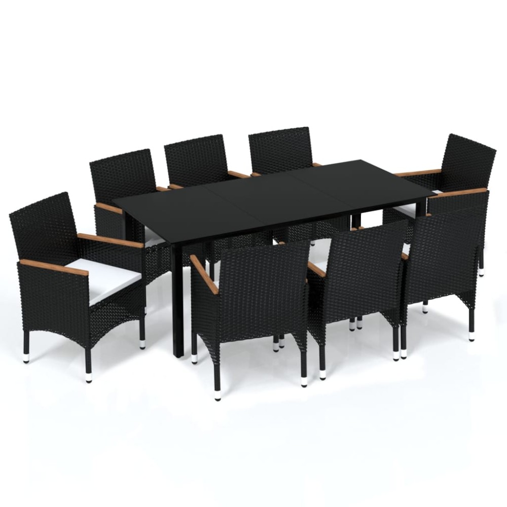 vidaXL Set mobilier de grădină cu perne, 9 piese, negru, poliratan