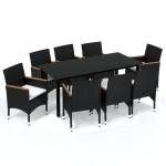 vidaXL Set mobilier de grădină cu perne, 9 piese, negru, poliratan