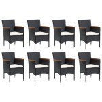 vidaXL Set mobilier de grădină cu perne, 9 piese, negru, poliratan