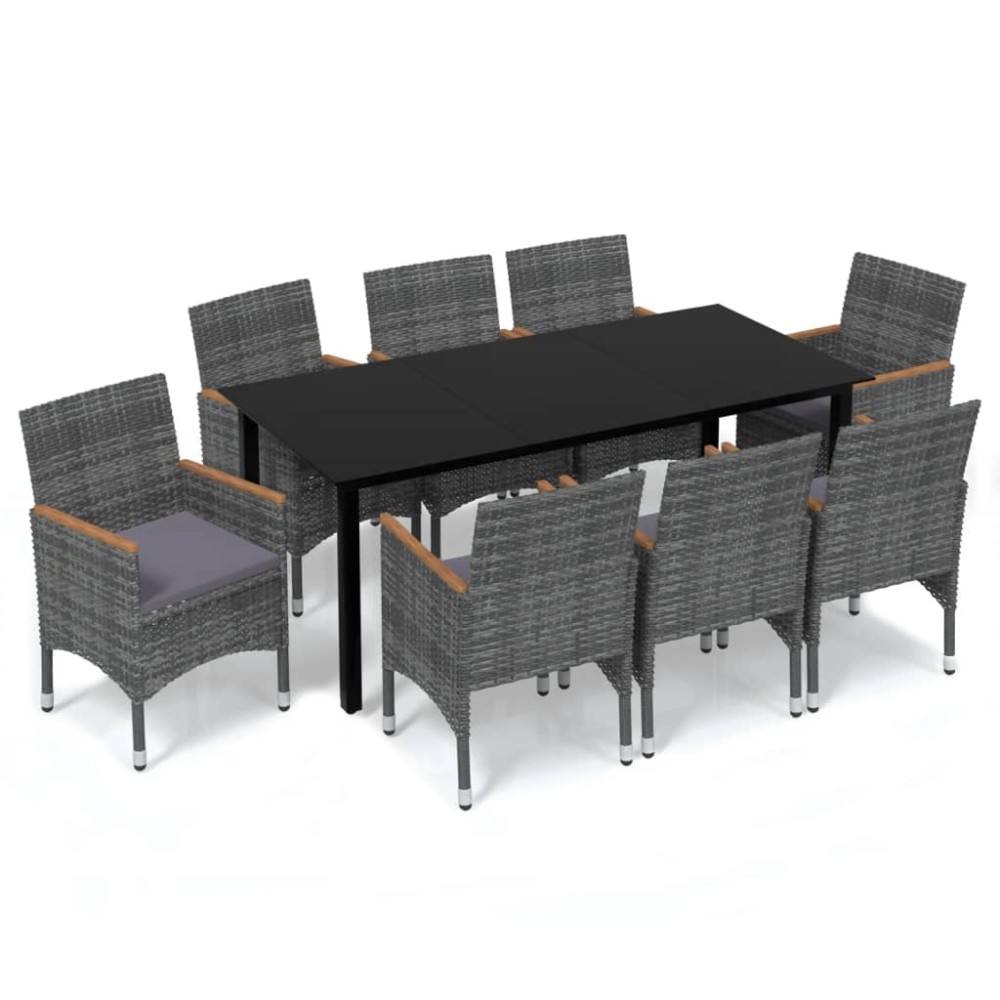 vidaXL Set mobilier grădină cu perne, 9 piese, gri, poliratan