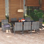 vidaXL Set mobilier grădină cu perne, 9 piese, gri, poliratan vidaXL Set mobilier grădină cu perne, 9 piese, gri, poliratan