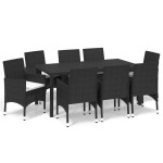 vidaXL Set mobilier de grădină cu perne, 9 piese, negru, poliratan