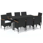 vidaXL Set mobilier de grădină cu perne, 9 piese, negru, poliratan vidaXL Set mobilier de grădină cu perne, 9 piese, negru, poliratan
