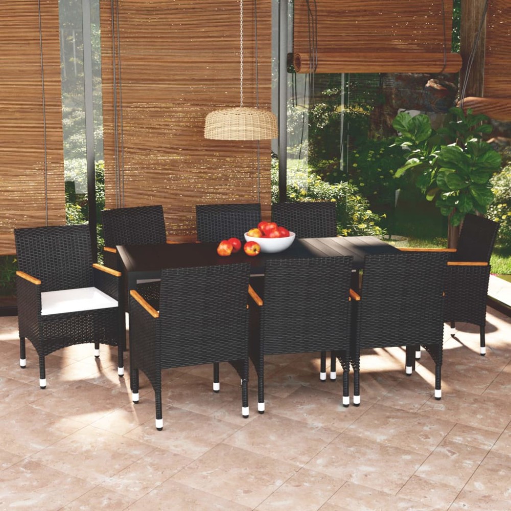 vidaXL Set mobilier de grădină cu perne, 9 piese, negru, poliratan