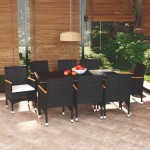vidaXL Set mobilier de grădină cu perne, 9 piese, negru, poliratan vidaXL Set mobilier de grădină cu perne, 9 piese, negru, poliratan