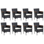 vidaXL Set mobilier de grădină cu perne, 9 piese, negru, poliratan vidaXL Set mobilier de grădină cu perne, 9 piese, negru, poliratan