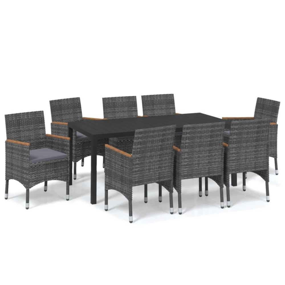vidaXL Set mobilier grădină cu perne, 9 piese, gri, poliratan