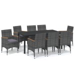 vidaXL Set mobilier grădină cu perne, 9 piese, gri, poliratan