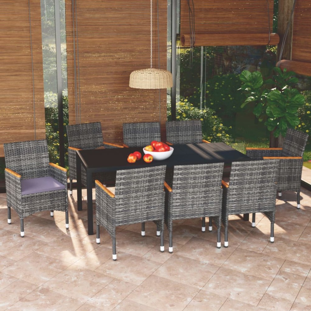 vidaXL Set mobilier grădină cu perne, 9 piese, gri, poliratan